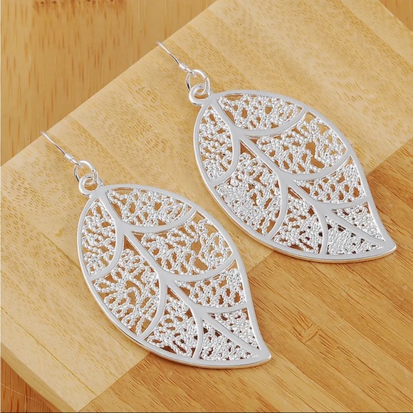 Sterling Silver Leaf Earrings - Picture 2 of 2